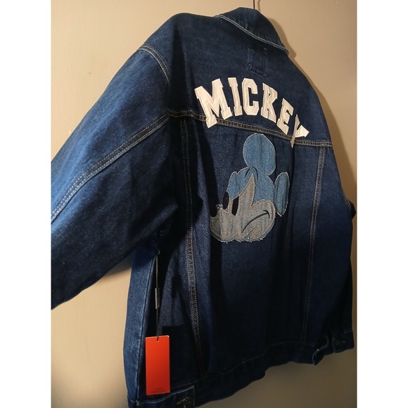Disney Forever 21 Mickey Mouse Denim Jacket Blue Oversized Patchwork Womens S - Picture 10 of 10